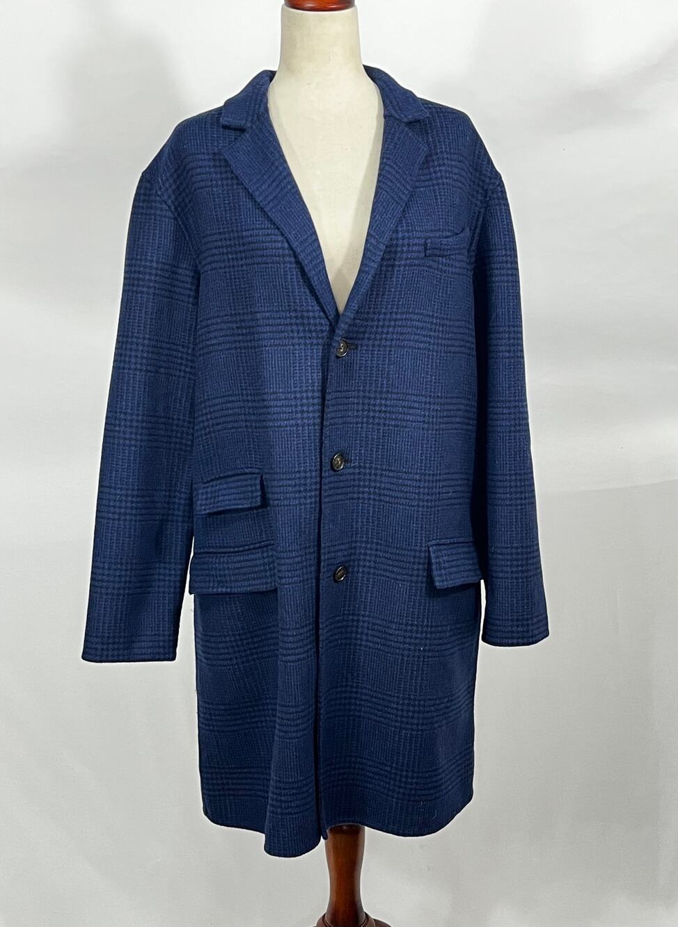 POLO RALPH LAUREN L Large Blue Perry Double Faced Wool Herringbone Coat Jacket